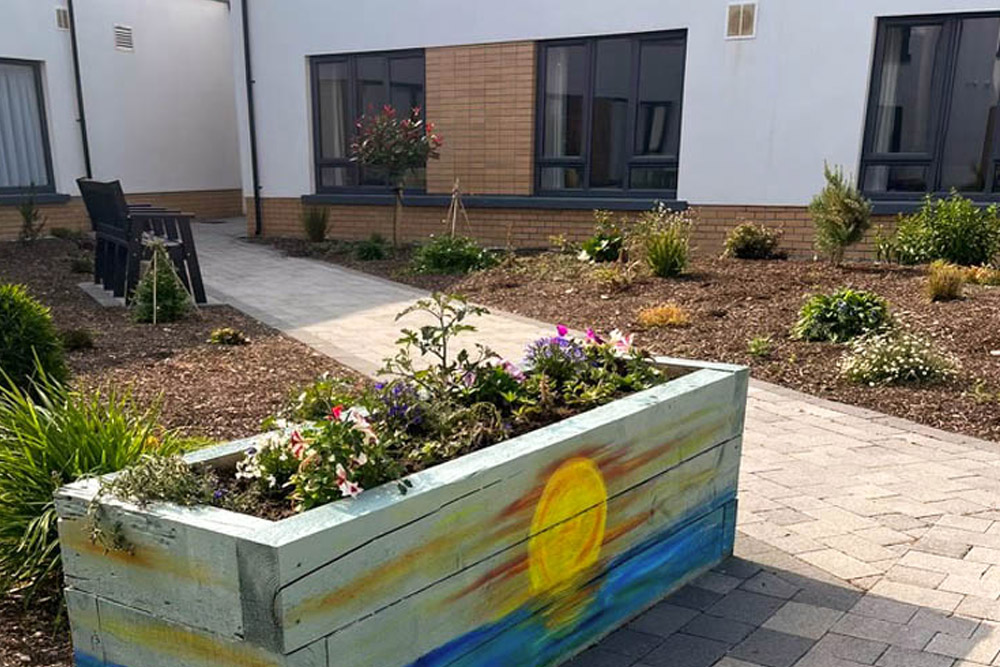 Flower bed in courtyard garden