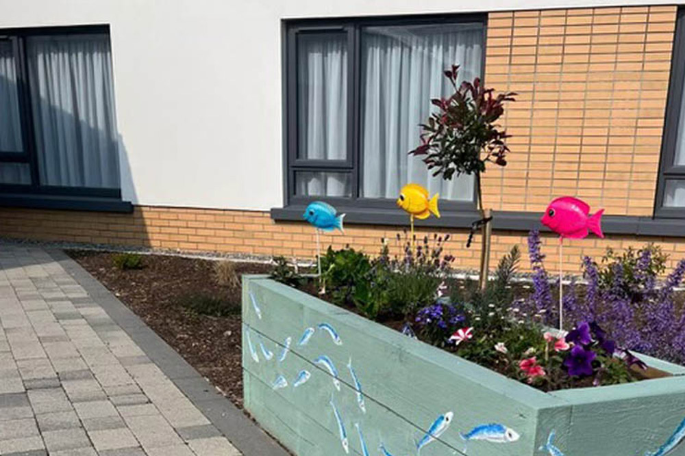 Flowers in courtyard garden